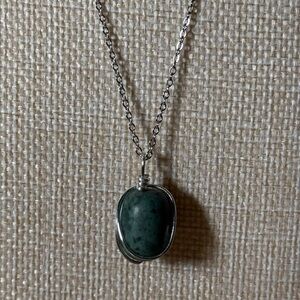 Silver wire wrapped Jade gemstone pendant women’s necklace handcrafted